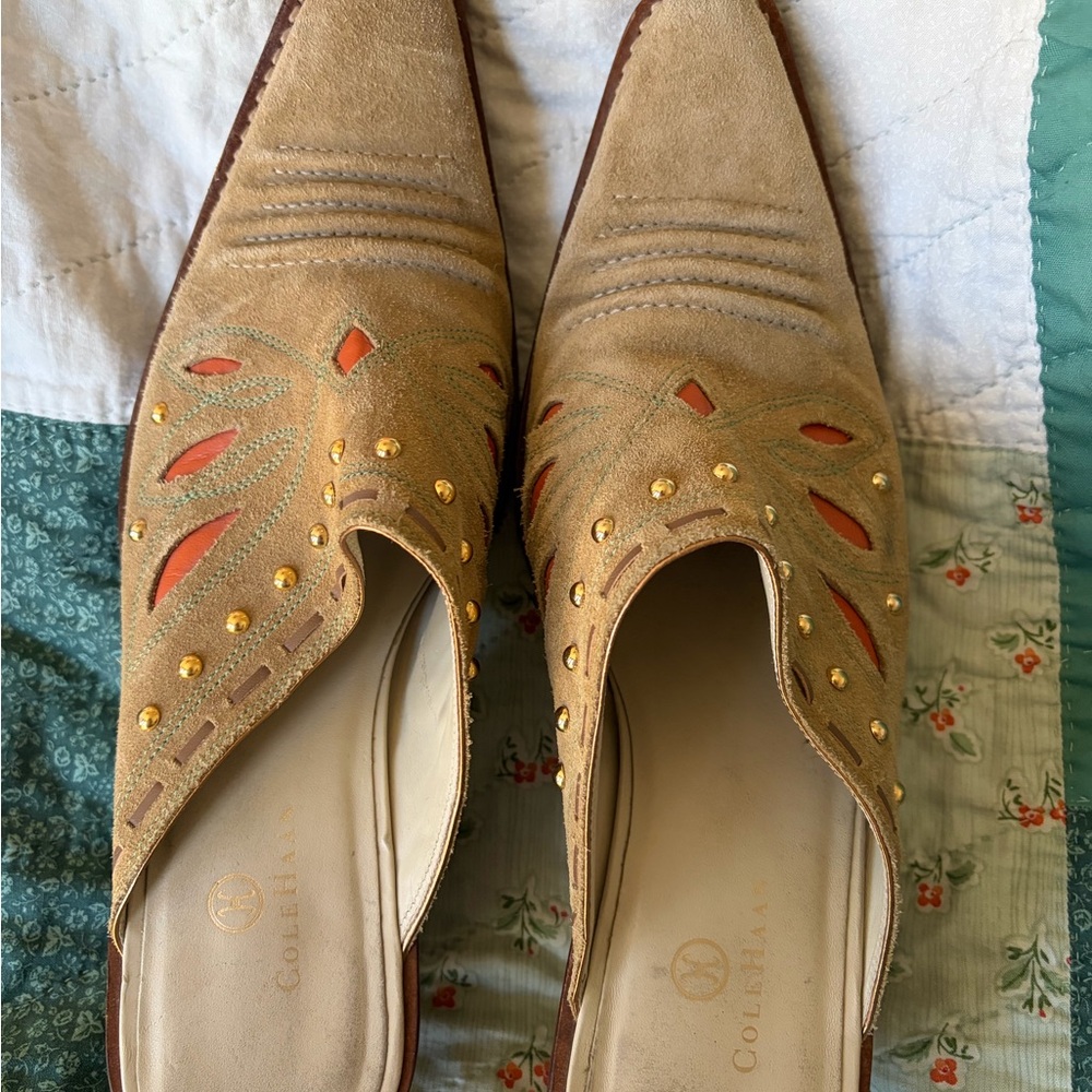 Cole Haan Women's Tan and Orange Studded Mules